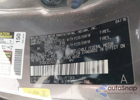 2016 Toyota Sienna Limited 7 Passenger from USA, damaged, VIN 5TDDK3DC4GS137600